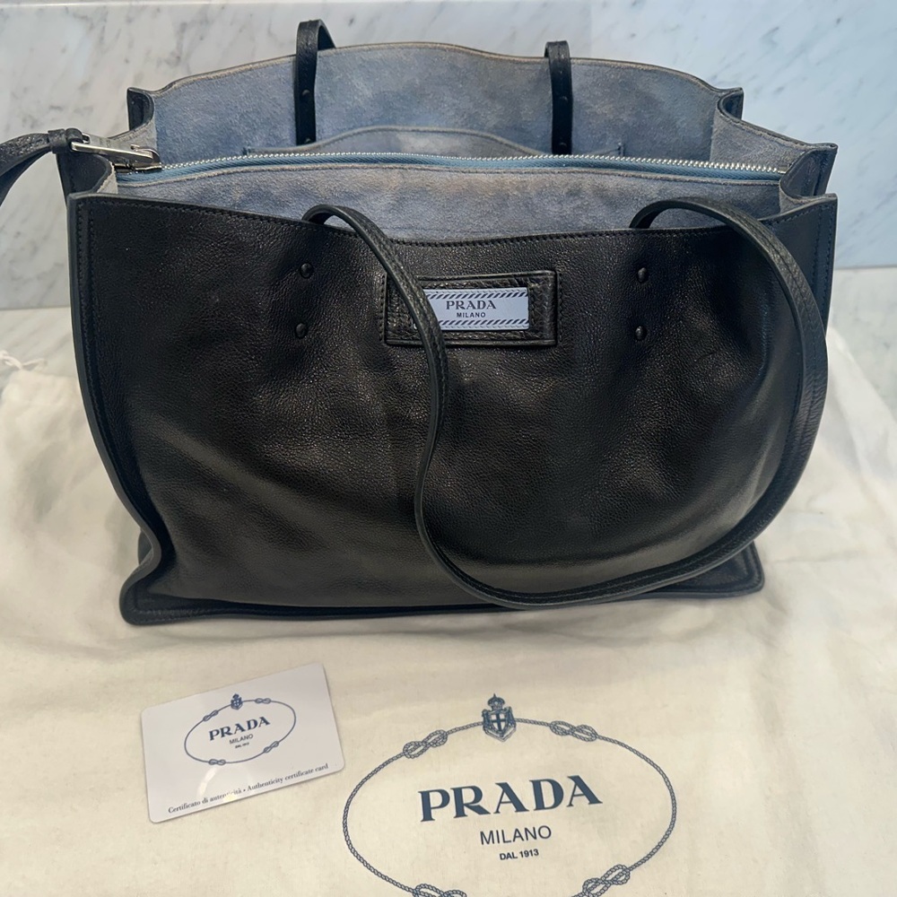 Prada Soft Calf Leather Tote BR5109 Ebano Nero w/ Auth Card & Dust Bag
